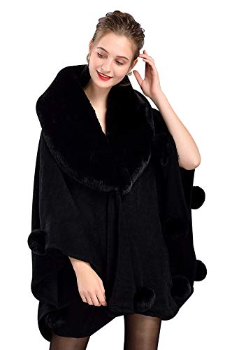 BEAUTELICATE Kunstpelz Stola Schal Damen Strick Cape Poncho Für Frauen Hochzeit Braut Abend Brautschal Brautstola Mit Kunstfell Kragen S109 von BEAUTELICATE