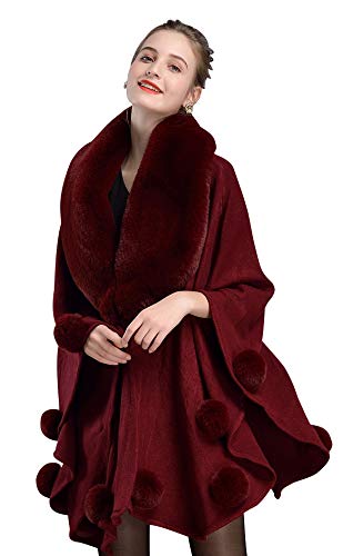 BEAUTELICATE Kunstpelz Stola Schal Damen Strick Cape Poncho Für Frauen Hochzeit Braut Abend Brautschal Brautstola Mit Kunstfell Kragen S109 von BEAUTELICATE