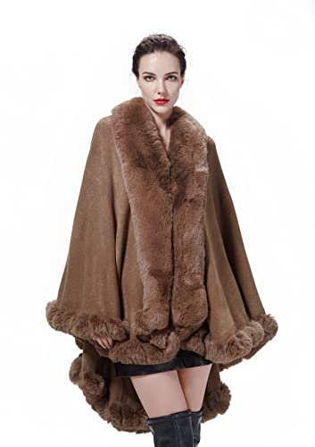 BEAUTELICATE Kunstpelz Poncho Cape Strick Damen Winter Warm Umhang Kunstfell Stola Bolero Cardigan Brautmantel mit Kragen für Hochzeit Zeremonie Festlich (Khaki, Einheitsgröße) von BEAUTELICATE