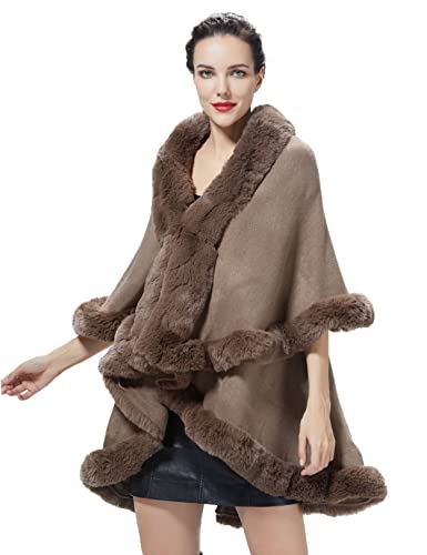 BEAUTELICATE Kunstpelz Stola Damen Poncho Strick Pelz Schal Bolero Cardigan Warm für Braut Winter Hochzeit Festlich Abendkleid Brautschal Brautstola (Khaki, Einheitsgröße) von BEAUTELICATE