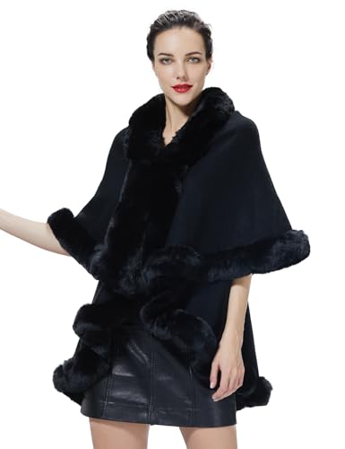 BEAUTELICATE Kunstpelz Stola Damen Poncho Strick Pelz Schal Bolero Cardigan Warm für Braut Winter Hochzeit Festlich Abendkleid Brautschal Brautstola (Schwarz, Einheitsgröße) von BEAUTELICATE