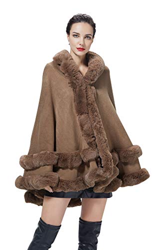 BEAUTELICATE Kunstpelz Umhang Poncho Damen Stola Braut Cape Mit Kapuze Für Winter Hochzeit Abend Party Schwarz Khaki Beige Rosa S113 von BEAUTELICATE