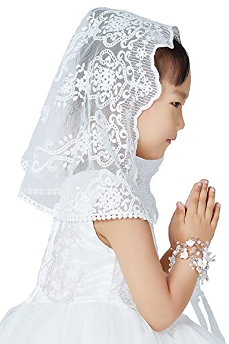 BEAUTELICATE Mädchen Erste Kommunion Schleier Spitze Mantilla Kinder Kirche Messe Kapelle Katholisch Kopftuch Elfenbein von BEAUTELICATE