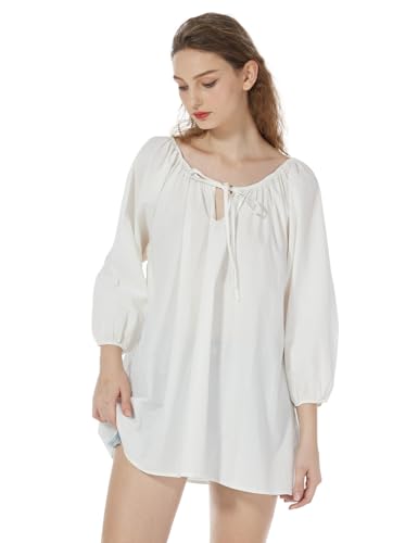 BEAUTELICATE Mittelalter Bluse Baumwolle mit 3/4 Arm Piratenhemd Bluse Lace-up Retro Oberteile Lockeres Damenbluse Pyjama Oberteil Renaissance Faschingkostüm，M von BEAUTELICATE
