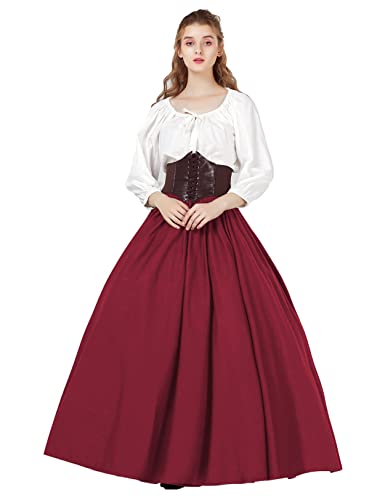 BEAUTELICATE Mittelalter Rock Damen Lang Baumwolle Renaissance Maxirock Langrock Rock Bodenlange für Flamenco Halloween Cosplay Karneval LARP Wikinger Maroon - 104cm,L von BEAUTELICATE