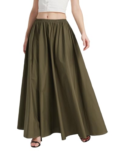 BEAUTELICATE Mittelalter Rock Damen Lang Baumwolle Renaissance Maxirock Langrock Rock Bodenlange für Flamenco Halloween Cosplay Karneval LARP Wikinger Olivgrün - 104cm, S von BEAUTELICATE