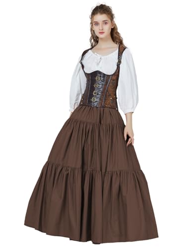 BEAUTELICATE Mittelalterlicher Rock Lang Baumwolle Damen Renaissance Rock Kleidung Viktorianisch Steampunk Halloween Cosplay LARP Big Swing A-Linie Rock Braun, S von BEAUTELICATE