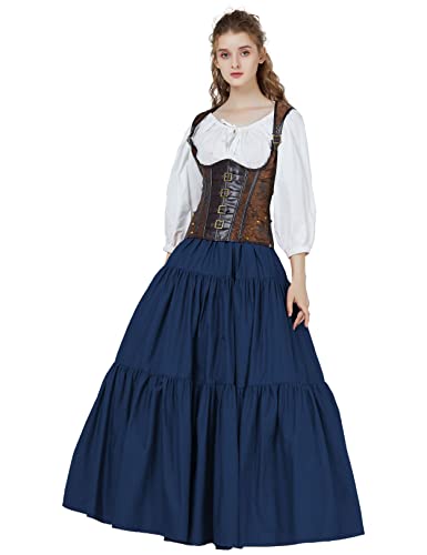 BEAUTELICATE Mittelalterlicher Rock Lang Baumwolle Damen Renaissance Rock Kleidung Viktorianisch Steampunk Halloween Cosplay LARP Big Swing A-Linie Rock Navy Blau, L von BEAUTELICATE