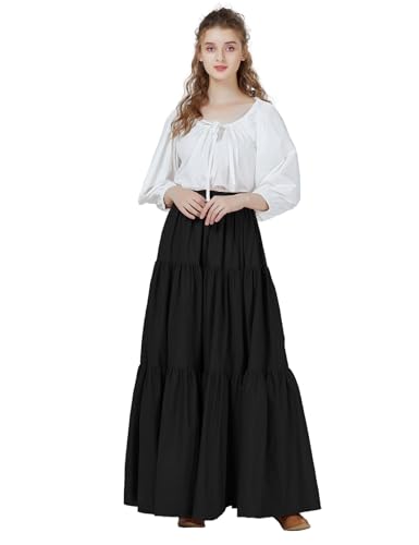 BEAUTELICATE Mittelalter Rock Damen Lang Baumwolle Viktorianisch Maxi Rock für Steampunk Piraten Renaissance Zigeunerin Kostüm Schwarz, S von BEAUTELICATE