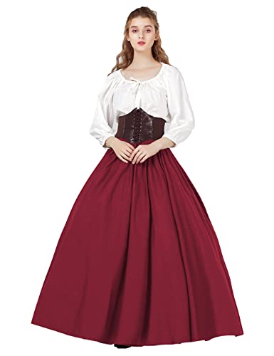 BEAUTELICATE Mittelalterlicher Rock Lang Baumwolle Damen Renaissance Rock Kleidung Viktorianisch Steampunk Halloween Cosplay LARP Big Swing Rock Maxi Langrock Grün, S von BEAUTELICATE