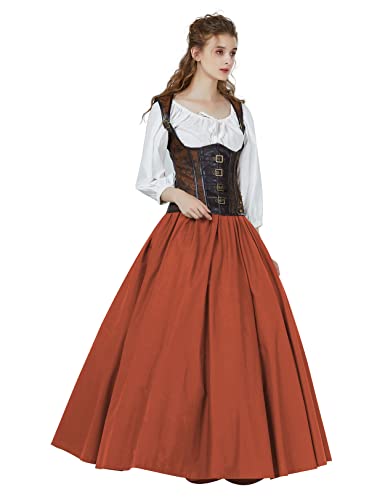 BEAUTELICATE Mittelalterlicher Rock Lang Baumwolle Damen Renaissance Rock Kleidung Viktorianisch Steampunk Halloween Cosplay LARP Big Swing Rock Maxi Langrock Orange, L von BEAUTELICATE