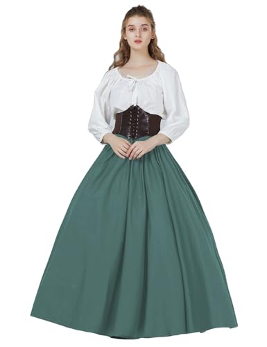 BEAUTELICATE Mittelalter Rock Damen Lang Baumwolle Renaissance Maxirock Langrock Rock Bodenlange für Flamenco Halloween Cosplay Karneval LARP Wikinger Grün - 104cm, XL von BEAUTELICATE