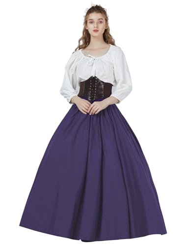BEAUTELICATE Mittelalter Rock Damen Lang Baumwolle Renaissance Maxirock Langrock Rock Bodenlange für Flamenco Halloween Cosplay Karneval LARP Wikinger Violett - 104cm, M von BEAUTELICATE