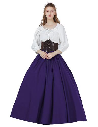 BEAUTELICATE Mittelalterlicher Rock Lang Baumwolle Damen Renaissance Rock Viktorianisch Steampunk Halloween Cosplay LARP Big Swing Rock Maxi Langrock von BEAUTELICATE