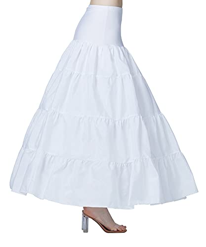 BEAUTELICATE Petticoat Unterröcke Reifrock Damen Lang A-Linie Crinoline Hohe Taille für Brautkleid Abendkleid Hochzeit Rockabilly Weiß (Weiß - 3 Reifen & Rüsche,38-40) von BEAUTELICATE