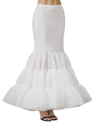 BEAUTELICATE Petticoat Unterröcke Reifrock Damen für Trompete Meerjungfrauen Kleid 2 Reifen mit Rüschen Ebenen Bodenlangen Hochzeit Brautkleid Weiß (Elfenbein - 2 Reifen & Rüsche, XL) von BEAUTELICATE