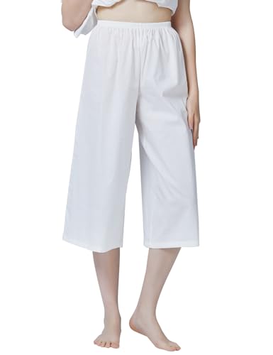 BEAUTELICATE Pettipants Schlafanzughose Krepp Baumwolle Hosenrock Pyjamahosen Freizeithose Für Damen Sommer Weite Culottes Hosen Mit Elastischer Taille Elfenbein (Elfenbein mit kurzem Futter, XL) von BEAUTELICATE