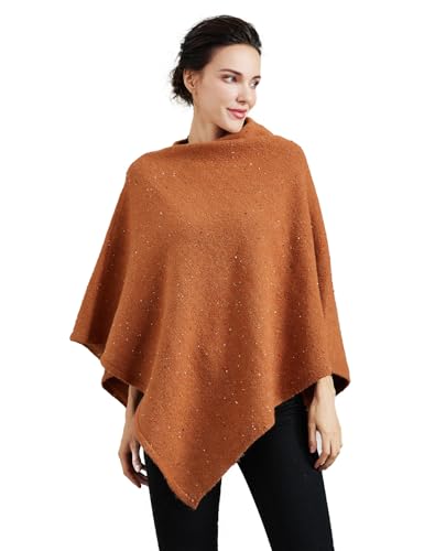 BEAUTELICATE Poncho Damen Winter Gestrickte Poncho Cape Tweed Wolle Strickponcho Elegant ärmellos Pullover Cape Asymmetrische Stola für Herbst Winter Festlich Frühling Weihnachten, Orange von BEAUTELICATE