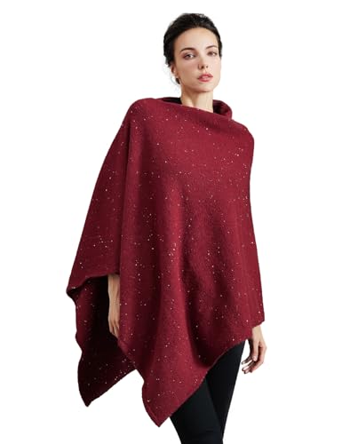 BEAUTELICATE Poncho Damen Winter Gestrickte Poncho Cape Tweed Wolle Strickponcho Elegant ärmellos Pullover Cape Asymmetrische Stola für Herbst Winter Festlich Frühling Weihnachten, Rot von BEAUTELICATE