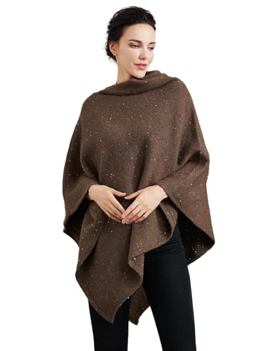 BEAUTELICATE Poncho Damen Winter Gestrickte Poncho Cape Tweed Wolle Strickponcho Elegant ärmellos Pullover Cape Asymmetrische Stola für Herbst Winter Festlich Frühling Weihnachten,Braun von BEAUTELICATE