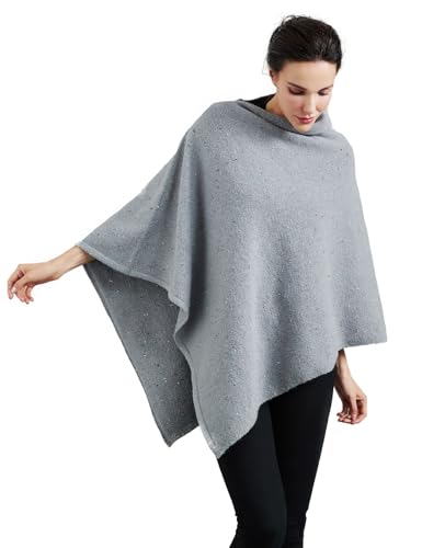 BEAUTELICATE Poncho Damen Winter Strick Poncho Cape Tweed Wolle Gestrickte poncho Elegant ärmellos Pullover Cape Asymmetrische Stola für Herbst Winter Festlich Frühling Weihnachten, Grau von BEAUTELICATE