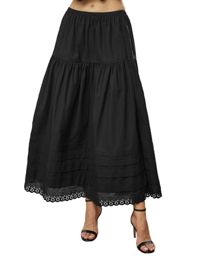BEAUTELICATE Rock Damen Baumwolle Baumwolle Stufenrock A-Line Bohemien Rock Sommerrock Elastische Taille Strandrock Maxirock S-XXL Schwarz, S von BEAUTELICATE