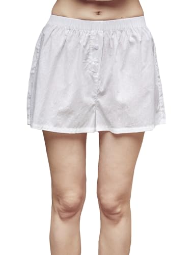 BEAUTELICATE Schlafhose Damen Kurz Sommer Jacquard-Baumwolle Locker Schlafshorts Boxershorts Unterhose Unterrock Antistatisch Elfenbein,M von BEAUTELICATE