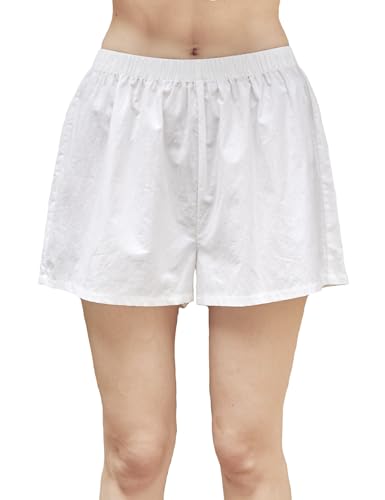 BEAUTELICATE Schlafhose Damen Kurz Sommer Waschbaumwolle Locker Schlafshorts Boxershorts Unterhose Antistatisch Elfenbein,M von BEAUTELICATE