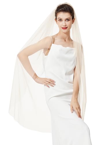 Schleier Brautschleier Braut Hochzeit Softtüll Weiß Ivory Lang Kurz Ellbogenlang Mit Metall Kamm 1 Schicht V67 (Ellenbogen länge:70cm, Champagner) von BEAUTELICATE