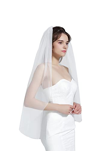 Schleier Brautschleier Braut Hochzeit Softtüll Weiß Ivory Lang Kurz Ellbogenlang Mit Metall Kamm 1 Schicht V67 von BEAUTELICATE