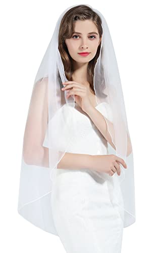 BEAUTELICATE Schleier Brautschleier Braut Hochzeit Softtüll Weiß Ivory Lang Kurz Ellbogenlang Mit Metall Kamm 1 Schicht V89 (Ellenbogen länge:70cm, Weiß) von BEAUTELICATE