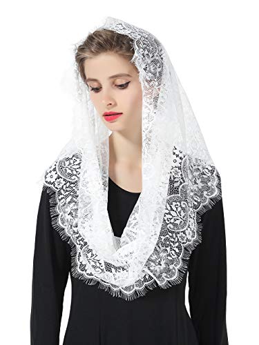 BEAUTELICATE Spitze Mantilla Schal Schleier Tüll Stola Schwarz Weiß Für Damen Kirche Messe Kapelle Katholisch Braut Brautjungfer V100… von BEAUTELICATE