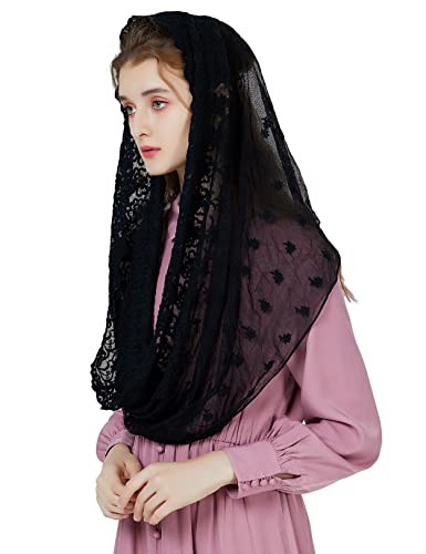 BEAUTELICATE Mantilla Katholisch Damen Schleier Spitze Schal Stola Schwarz Weiß für Messa Festlich Hochzeit Kirche Kapelle Braut V102 (Schwarz, Einheitsgröße) von BEAUTELICATE