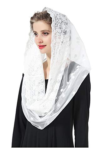 BEAUTELICATE Mantilla Katholisch Damen Schleier Spitze Schal Stola Schwarz Weiß für Messa Festlich Hochzeit Kirche Kapelle Braut V102 (Weiß, Einheitsgröße) von BEAUTELICATE