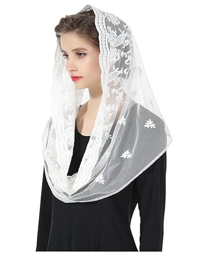 BEAUTELICATE Spitze Mantilla Schal Schleier Tüll Stola Schwarz Weiß Für Damen Kirche Messe Kapelle Katholisch Braut Brautjungfer V103… von BEAUTELICATE