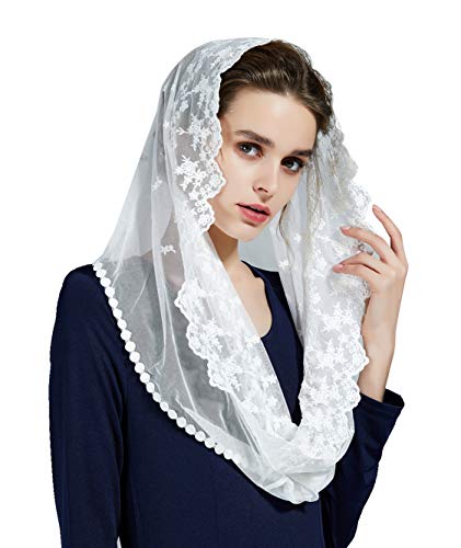 BEAUTELICATE Mantilla Katholisch Damen Schleier Spitze Schal Stola Kopftuch Schwarz Weiß für Hochzeit Messe Kirche Kapelle Brautschleier V111 (Weiß, Einheitsgröße) von BEAUTELICATE