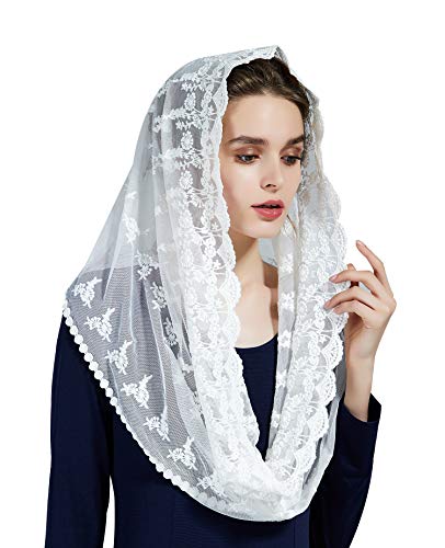 BEAUTELICATE Damen Mantilla Katholisch Schleier Spitze Kapelle Schal Stola Kopfbedeckung Spitze für Katholisch Kirche Latin Mass Kirche Hochzeit Braut V108, Weiß von BEAUTELICATE