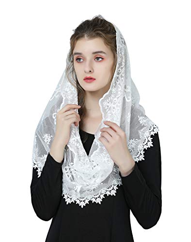 BEAUTELICATE Mantilla Katholisch Spitze Schwarz Damen Schleier Schal Stola Spitzen Weiß für Hochzeit Kirche Messe Festlich Kapelle Braut V112 (Weiß, Einheitsgröße) von BEAUTELICATE