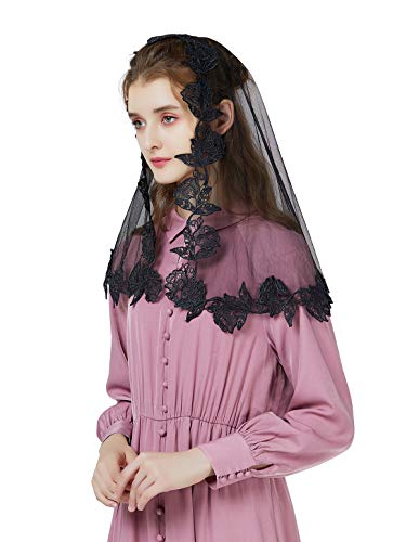 Spitzen Mantilla Schal Schleier Tüll Stola Schwarz Weiß Für Damen Kirche Messe Kapelle Katholisch Braut Brautjungfer V107 von BEAUTELICATE