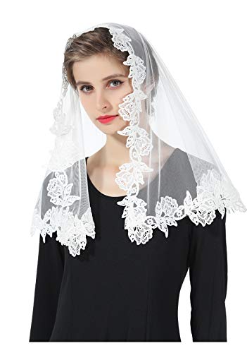 BEAUTELICATE Spitzen Mantilla Schal Schleier Tüll Stola Schwarz Weiß Für Damen Kirche Messe Kapelle Katholisch Braut Brautjungfer V107 von BEAUTELICATE