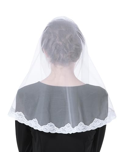BEAUTELICATE Spitzen Mantilla Schal Schleier Tüll Stola Schwarz Weiß Für Damen Kirche Messe Latein Kapelle Katholisch Braut Brautjungfer V110 von BEAUTELICATE
