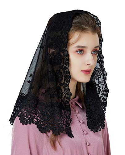 BEAUTELICATE Mantilla Spitzen Katholisch Schal Schleier Stola Schwarz Weiß für Damen Messe Latein Kapelle Kirchliche Hochzeit V105 von BEAUTELICATE