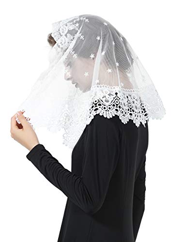 BEAUTELICATE Mantilla Spitzen Katholisch Schal Schleier Stola Schwarz Weiß für Damen Messe Latein Kapelle Kirchliche Hochzeit V105 von BEAUTELICATE