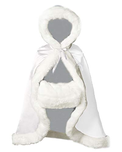 BEAUTELICATE Umhang Cape mit Kapuze Kinder Mantel Kunstpelz Mädchen Warm für Winter Hochzeit Halloween Weihnachten Blumenmädchen Karneval Kostüm (Hellblau, 12-13 Jahre (111cm Länge)) von BEAUTELICATE