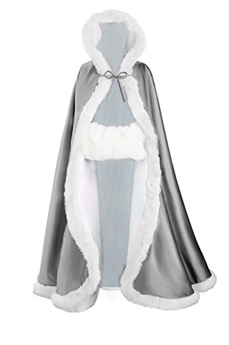 BEAUTELICATE Umhang Damen Mit Kapuze Cape Hochzeit Braut Winter Mit Pelzbesatz in Voller Länge Mehrere Farben FREIER Hand MUFF von BEAUTELICATE