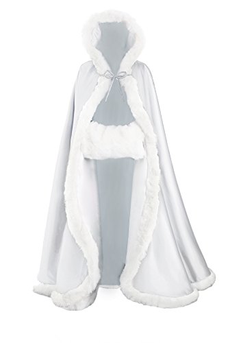 BEAUTELICATE Umhang Damen Mit Kapuze Cape Hochzeit Braut Winter Mit Pelzbesatz in Voller Länge Mehrere Farben FREIER Hand MUFF von BEAUTELICATE