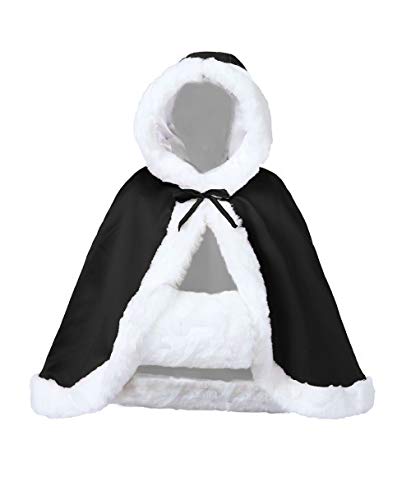 BEAUTELICATE Umhang Damen Mit Kapuze Cape Hochzeit Braut Winter Poncho Mit Pelzbesatz in Voller Mehrere Farben Kostenlos Handschuhe (Black,Einheitsgröße) von BEAUTELICATE