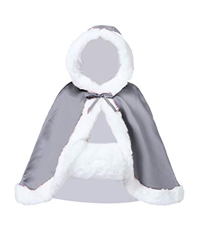 BEAUTELICATE Umhang Damen Mit Kapuze Cape Hochzeit Braut Winter Poncho Mit Pelzbesatz in Voller Mehrere Farben Kostenlos Handschuhe (Dunkles Silber,Einheitsgröße) von BEAUTELICATE