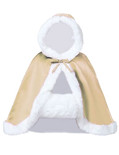 BEAUTELICATE Umhang Damen Mit Kapuze Cape Hochzeit Braut Winter Poncho Mit Pelzbesatz in Voller Mehrere Farben Kostenlos Handschuhe (Champagner,Einheitsgröße) von BEAUTELICATE