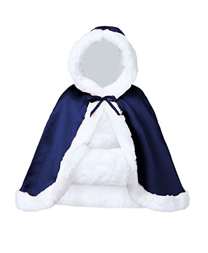 BEAUTELICATE Umhang Damen Mit Kapuze Cape Hochzeit Braut Winter Poncho Mit Pelzbesatz in Voller Mehrere Farben Kostenlos Handschuhe (Marineblau,Einheitsgröße) von BEAUTELICATE